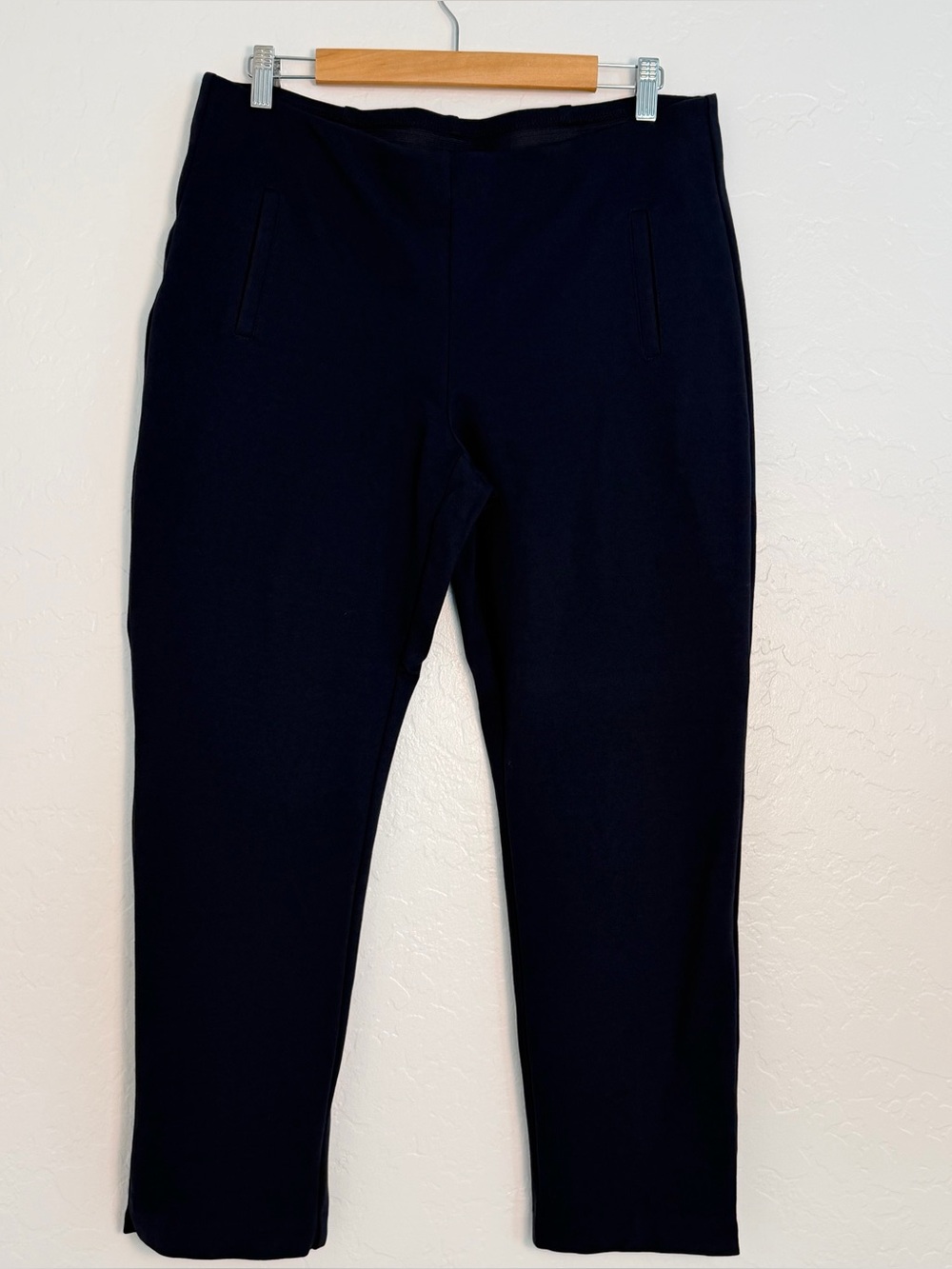 Chico's Women 2(L/12) PullOn Stretch Ankle Pants Navy Blue Minimalist Flat Front